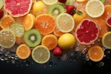 Wall Mural - Appetizing fresh background on the theme of healthy fruits