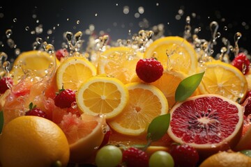 Wall Mural - Appetizing fresh background on the theme of healthy fruits