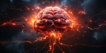 ,A Detailed Image Of A Brain With Sparks Emanating From It. Ideal For Science, Technology, And Innovation Concepts, Depicting Creativity, Intelligence, Electrical Activity Inside The Human Brain