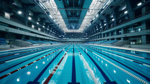 A Rectangular Oasis Of Blue, An Olympic Swimming Pool Is A Place Where Dreams Are Made And Records Are Broken. Ai Generated.