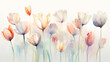 Elegant tulip flowers transparent watercolour background. Pastel colour palette. Generative AI