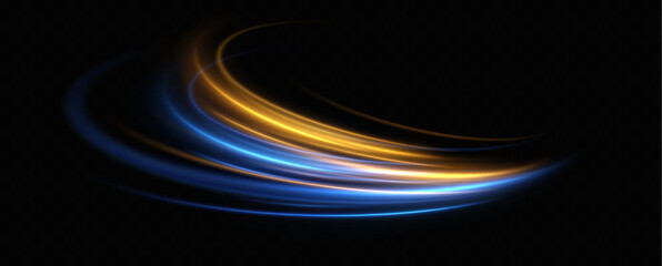 Poster - Abstract light lines of movement and speed with blue and yellow sparkles.
glowing vortex. The effect of moving at the speed of light. Easy trail. Shiny wavy path. Vector.Neon light.