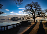 Fototapeta Na drzwi - Terrace on the Stresa lakefront overlooking the Borromean islands of Lake Maggiore.Piedmont, Italy