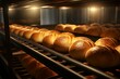 Bakerys rhythmic conveyor brings forth a variety of freshly baked bread