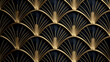 Seamless golden Art Deco scallop palm fan line pattern. 