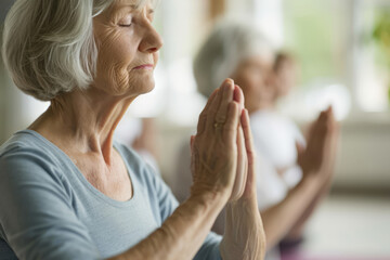 Elderly Woman Finds Joy In Focused Yoga Practice