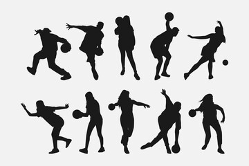 Wall Mural - set of silhouettes of bowling player, bowler. sport, hobby, active concept. vector illustration.