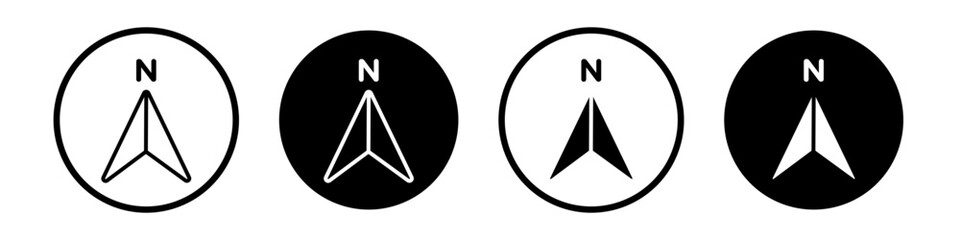 Sticker - North icon set. compas map north direction vector symbol in black filled and outlined style.