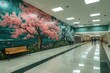 Wall mural of cherry blossoms in an indoor corridor