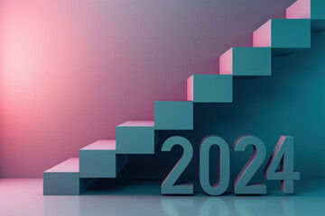 Wall Mural - 2024 happy new year concept. Holiday and celebration background. Generative ai.