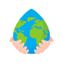 Hand holding a water drop globe Campaign idea to reduce water use for the world on World Water Day