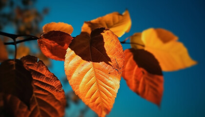 Poster - Vibrant autumn colors illuminate the forest, showcasing nature vibrant beauty generated by AI