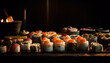 Fresh seafood meal, a gourmet delight of sashimi and maki sushi generated by AI