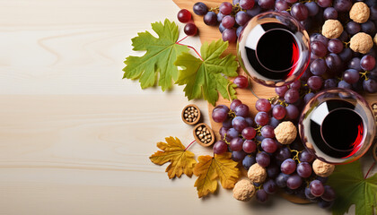 Wall Mural - Autumn celebration wine, fruit, and nature decorate the table generated by AI