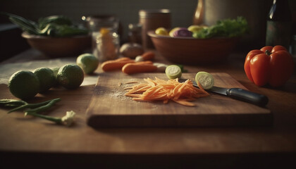 Poster - Healthy vegetarian meal preparation with fresh organic vegetables and herbs generated by AI