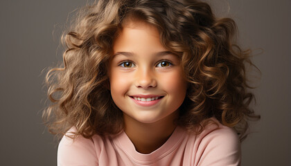 Sticker - Smiling child, cute portrait, curly hair, cheerful girl looking generated by AI