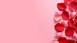 Top view red rose petals on pink background. Valentine's Day and International Women's Day background