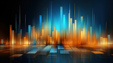 Wall Mural - finance, graph, investment, chart, background, economy, financial, growth, money, stock. background urban architecture orange and blue solid likes a candlestick chart of investment with black scene.