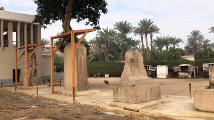 Wall Mural - The ancient Egyptian carved stone at the Mit Rahina Museum of Memphis, Egypt.   