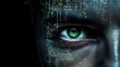 © sornthanashatr - technology, computer, cyber, hacker, futuristic, network, code, coding, security, artificial intelligence. close up to a woman eyes, and around of eyeblow has electric circuit, motherboard show on it.