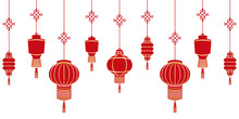 Illustration Vector Of Red And Gold Chinese Lanterns For New Year