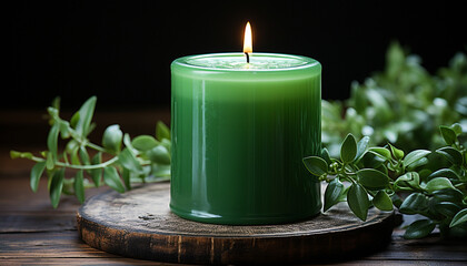 Canvas Print - Aromatherapy candle brings relaxation and wellbeing to nature table generated by AI