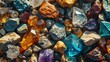Knolling colorful crystal gemstones