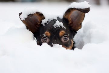 Wall Mural - Cute little chihuahua puppy playing in the snow.