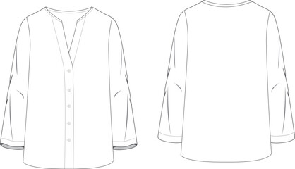 Wall Mural - Basic V neck shirt without collar technical drawing vector