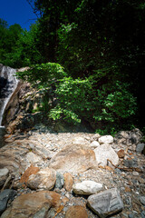 Hiking to the Kuenser Waterfalls near Meran in South Tyrol Italy. 