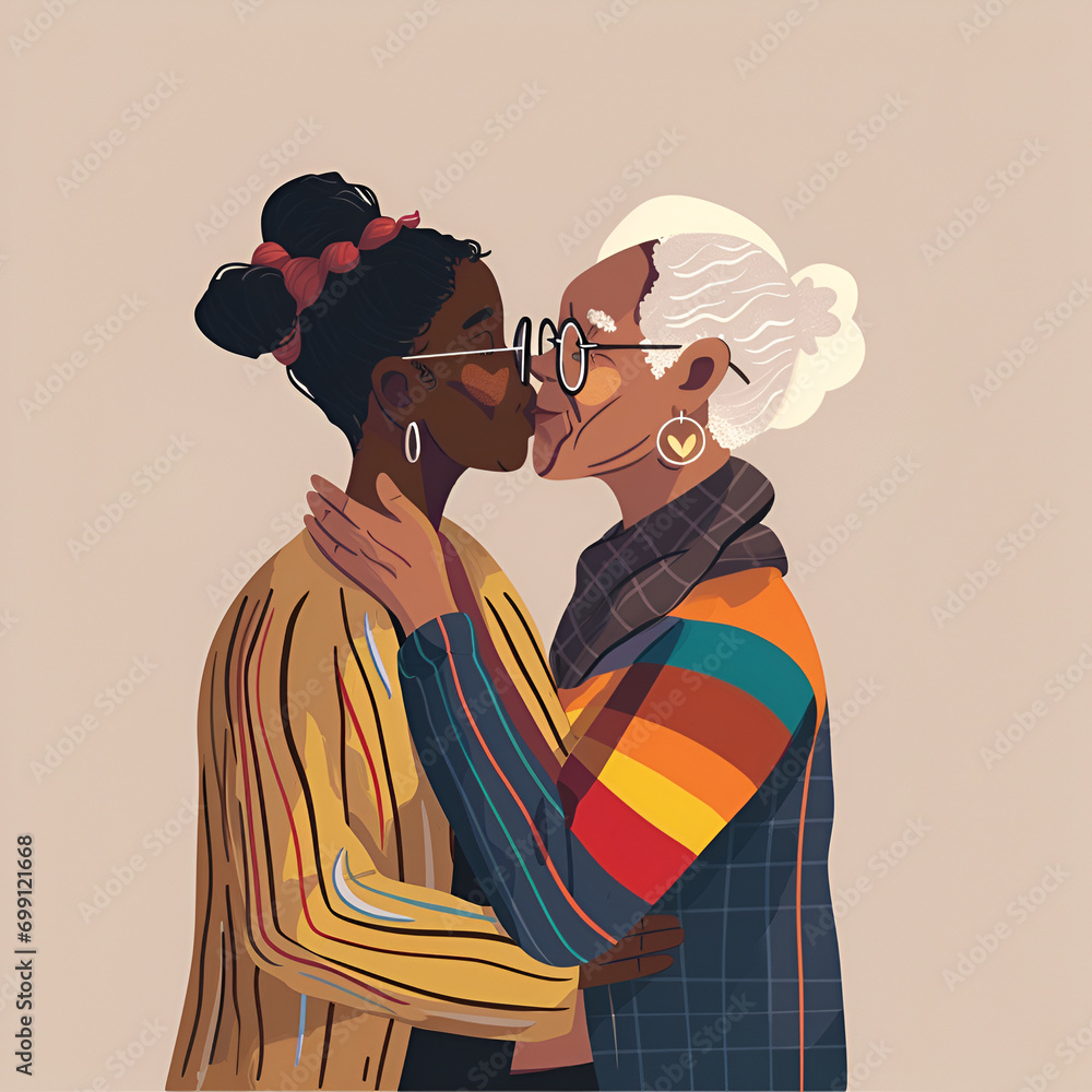Different couple isolated, kiss. Flat vector stock illustration ...