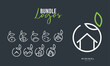A Set, bundle line art icon logo of a house / home with a leaf circle
