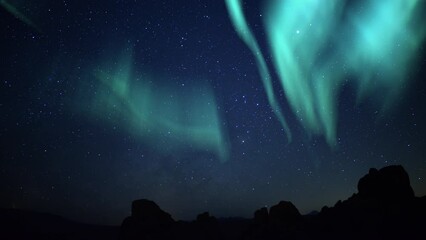 Wall Mural - Aurora Green and Milky Way Galaxy Rocks Loop