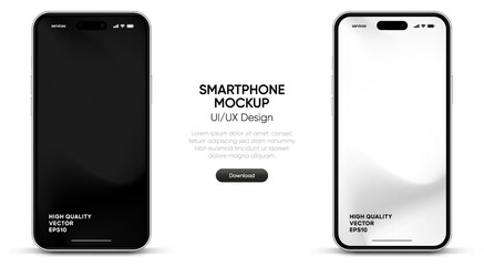Aufkleber - 3D realistic high quality smartphone mockup with isolated background. Smart phone mockup collection. Device front view. 3D mobile phone with shadow on white background.