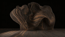 3d Illustration Of Wooden Surface With Black Background And Waves, 3d Rendering