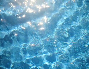  Blue water surface with ripples and sun reflections. Abstract background.