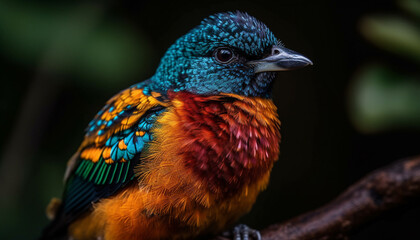 Poster - A vibrant lorikeet perching on a branch, looking at camera generated by AI