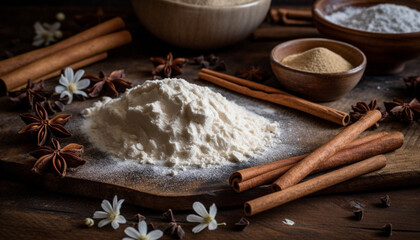 Wall Mural - Rustic homemade dessert Anise flavored chocolate cookie on wooden table generated by AI