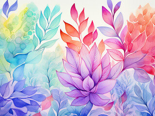 Wall Mural - Colorful leaves in watercolor effect background - ai generative