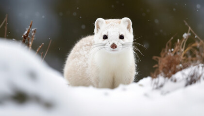 Poster - Cute kitten in snow, staring at camera, fluffy and wet generated by AI