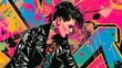 Retro 80s Pop Collage: Rock Singer with Graffiti Backdrop