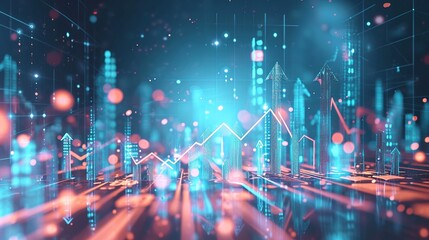 Wall Mural - futuristic raise arrow chart digital transformation abstract technology background. big data and bus