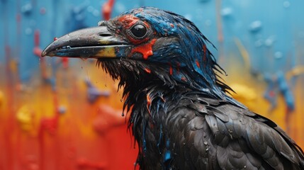 Wall Mural - bird covered in oil after an environmental disaster, highlighting pollution consequences generative ai