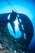 Tek diver with a rebreather visiting Levanzo wreck close to Sudan