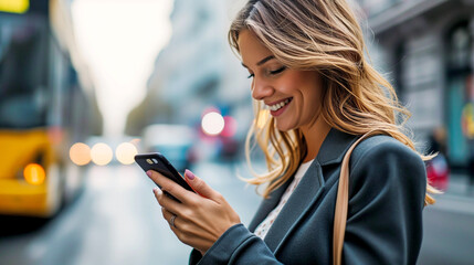 Wall Mural - Happy business woman talking on mobile phone