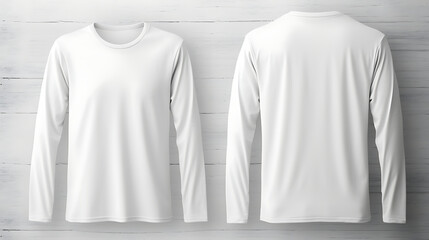 Wall Mural - White long sleeve t-shirt isolated on white background, front and back design for mock up template copy space print design. Generative Ai