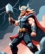 Nordic God Thor wielding Mjolnir in a dynamic action scene amidst a thunderstorm Gen AI