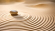 Zen garden meditation with stone and wave on sand, banner background.