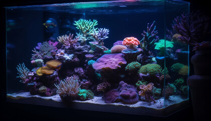 Wall Mural - Underwater reef, fish, animal, nature, water, coral, blue, tropical climate, multi colored generated by AI