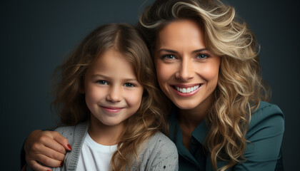 Poster - Smiling child, cheerful portrait, family love, cute mother and daughter generated by AI